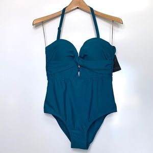 NWT VIJIV Pool Blue One Piece Halter Plunge Swim